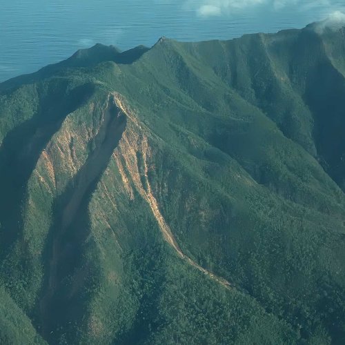 Mt. Bloomfield showing a clear demarcation to the stunted forest on heavy metal rich soils 