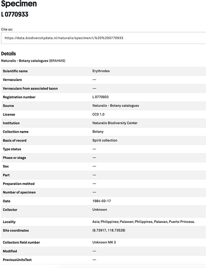Naturalis specimen record